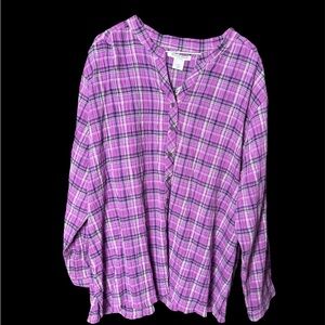 Allison Daley Purple Buttoned Blouse with Mandarin Collar
